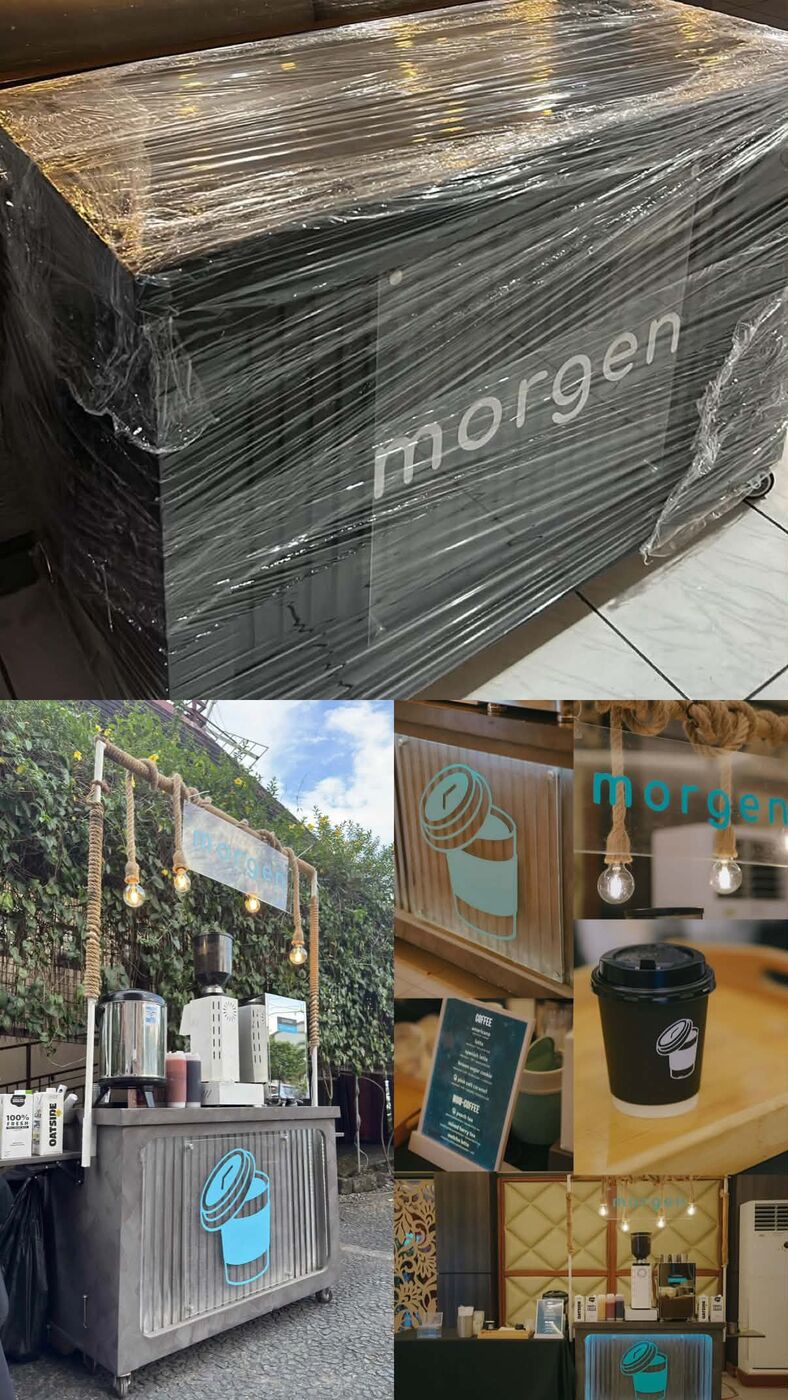 The Morgen cart being wrapped and set up on-site ahead of an event